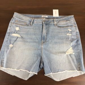 Good American Distressed Light Blue Denim Shorts